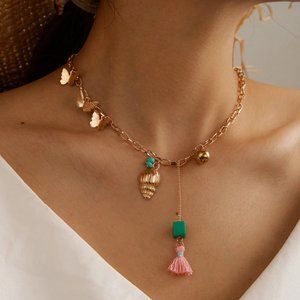 Primo Pink Tassel Long Chain Pendant Necklace